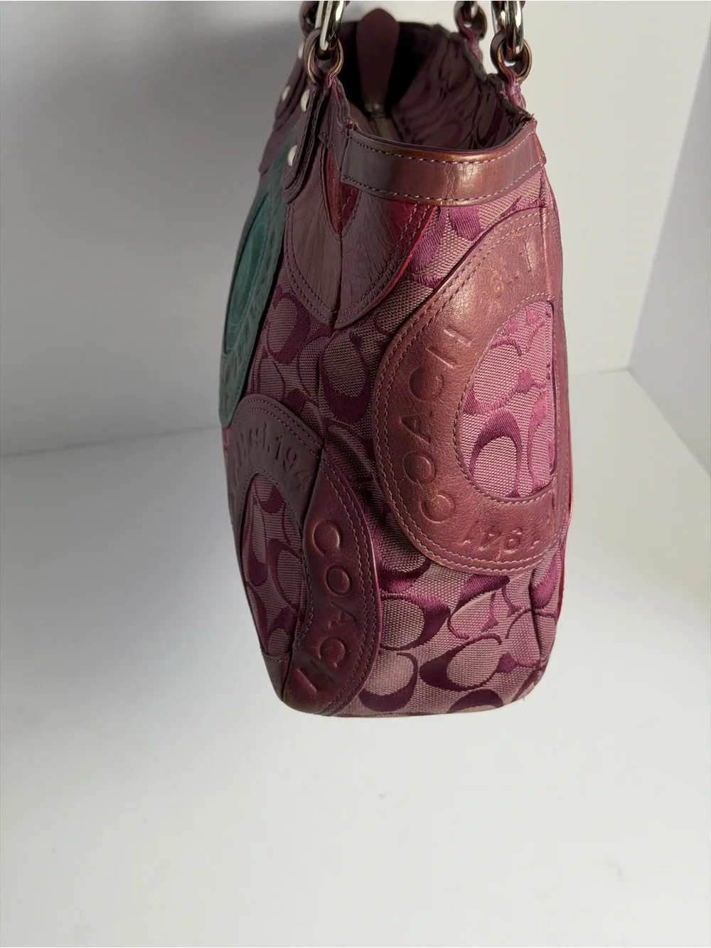 Vintage Coach Circle Patchwork East-West Plum Tote Bag